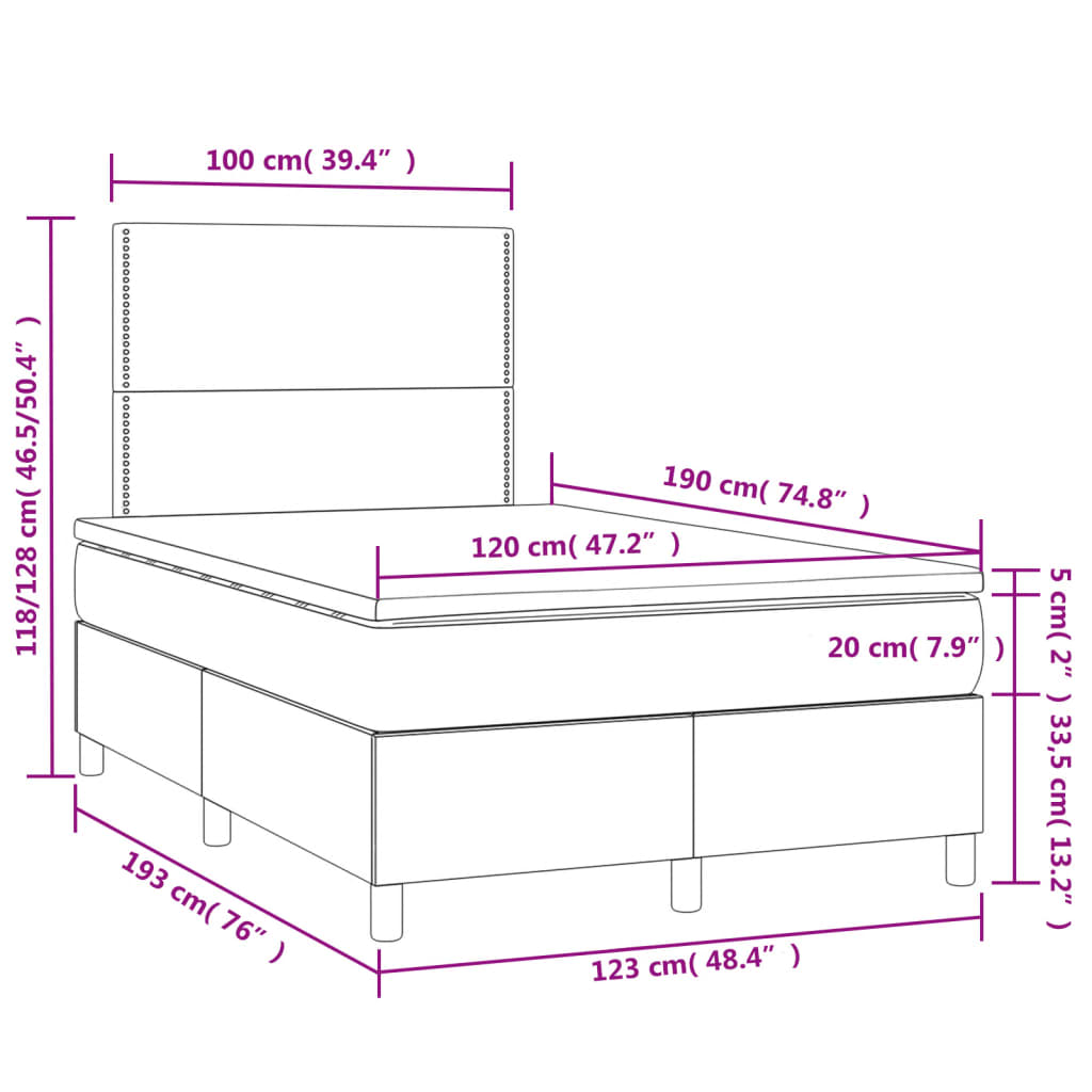 Krevet box spring s madracem LED bijeli 120x190 cm umjetna koža