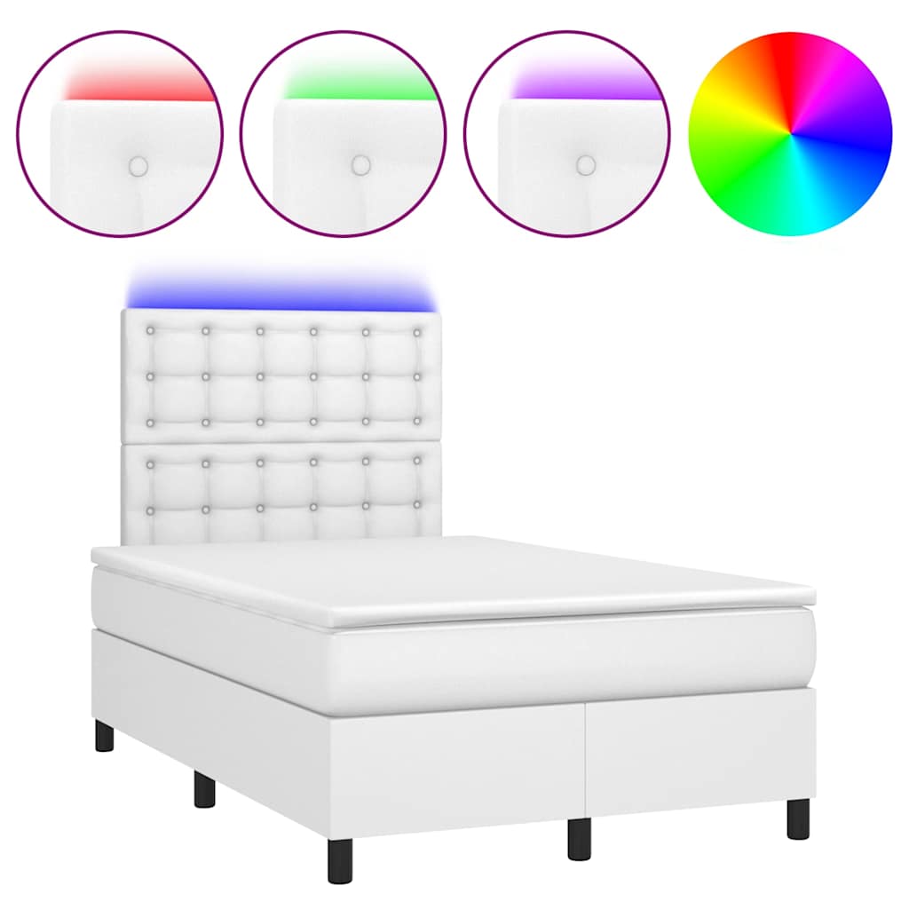 Krevet box spring s madracem LED bijeli 120x190 cm umjetna koža