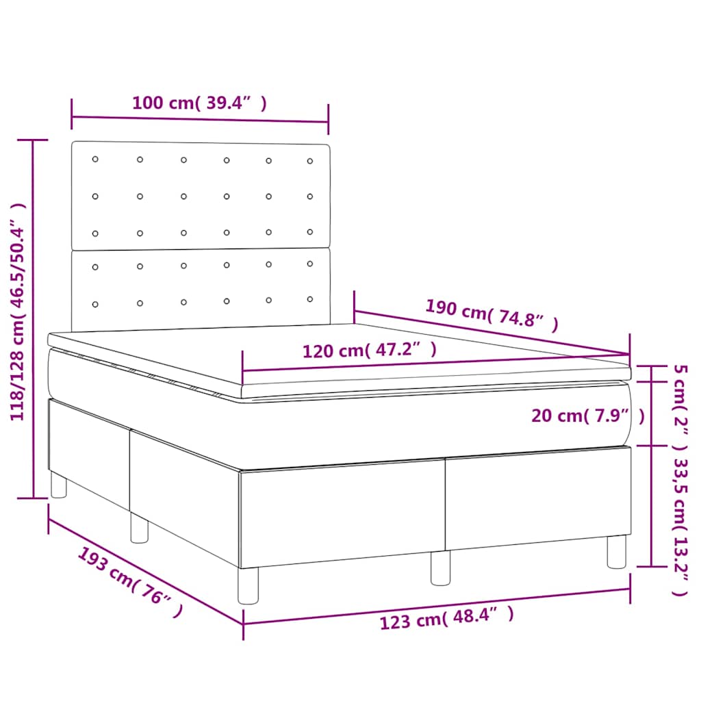 Krevet box spring s madracem LED bijeli 120x190 cm umjetna koža