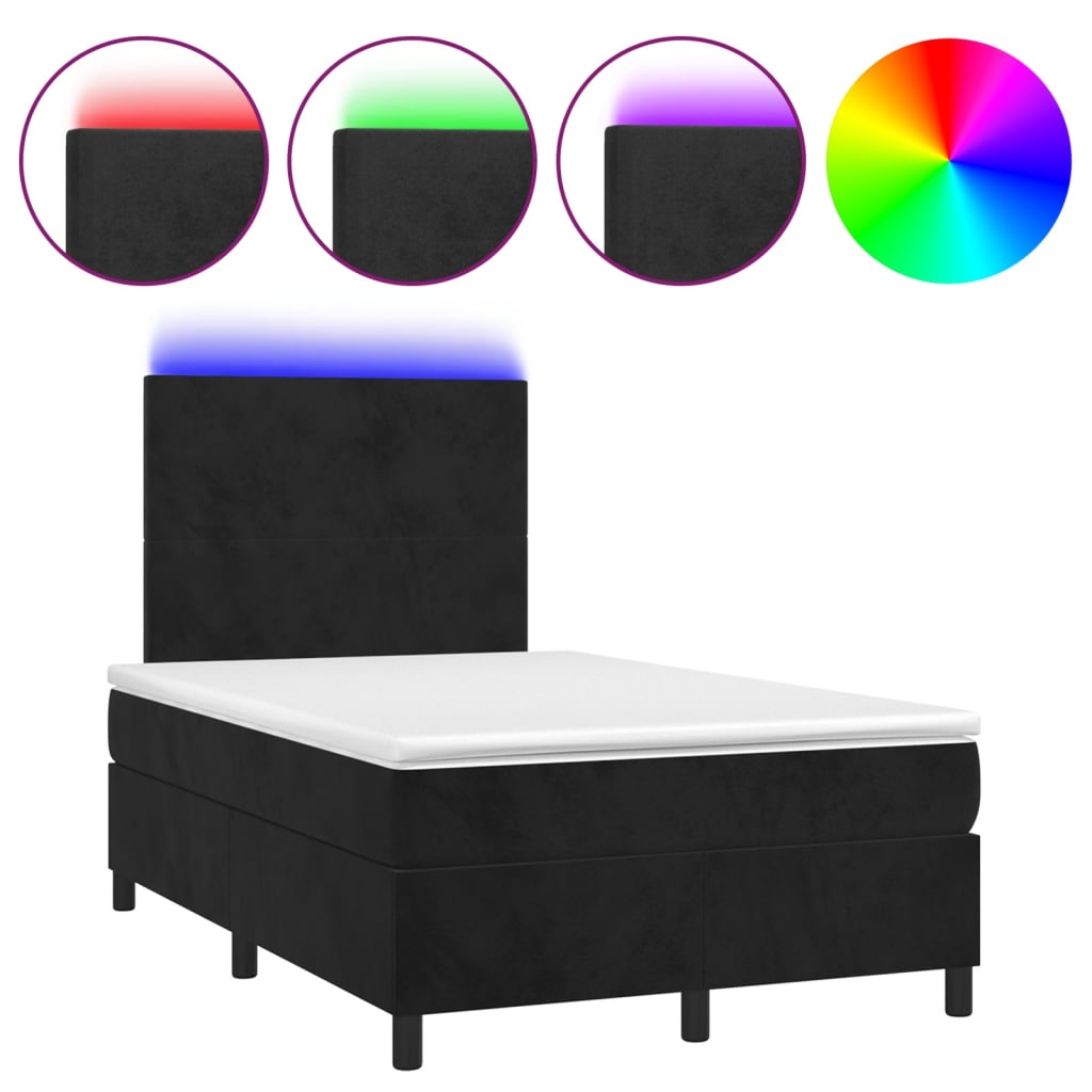 Krevet box spring s madracem LED crni 120 x 190 cm baršunasti