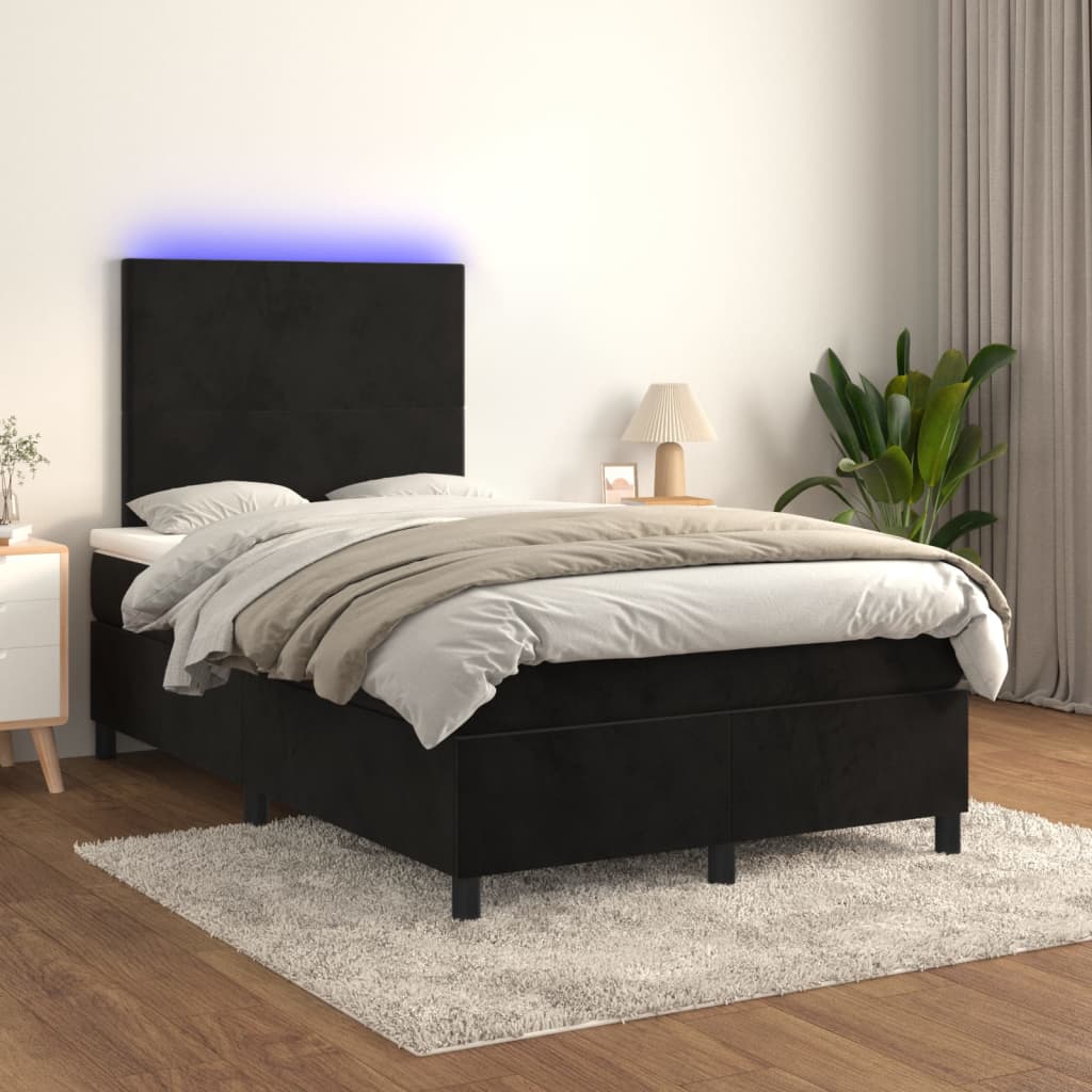 Krevet box spring s madracem LED crni 120 x 190 cm baršunasti