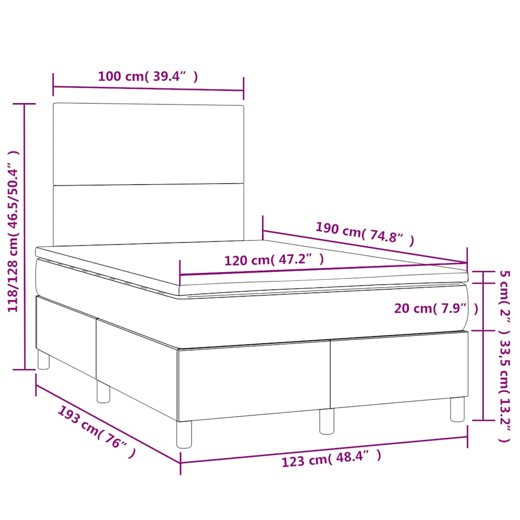 Krevet s oprugama i madracem LED tamnozelenim 120x190 cm baršun