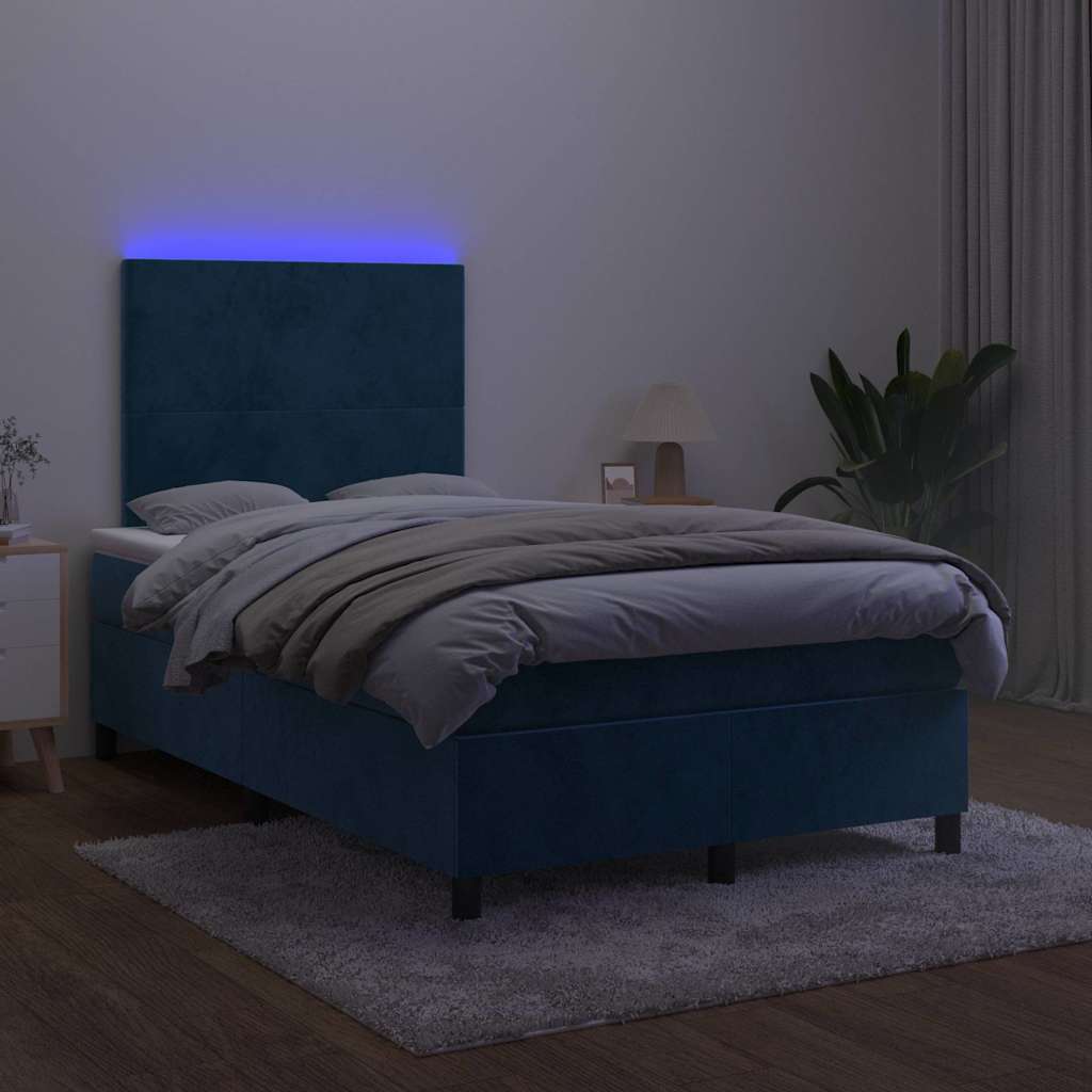 Krevet s oprugama i madracem LED tamnoplavi 120 x 190 cm baršun