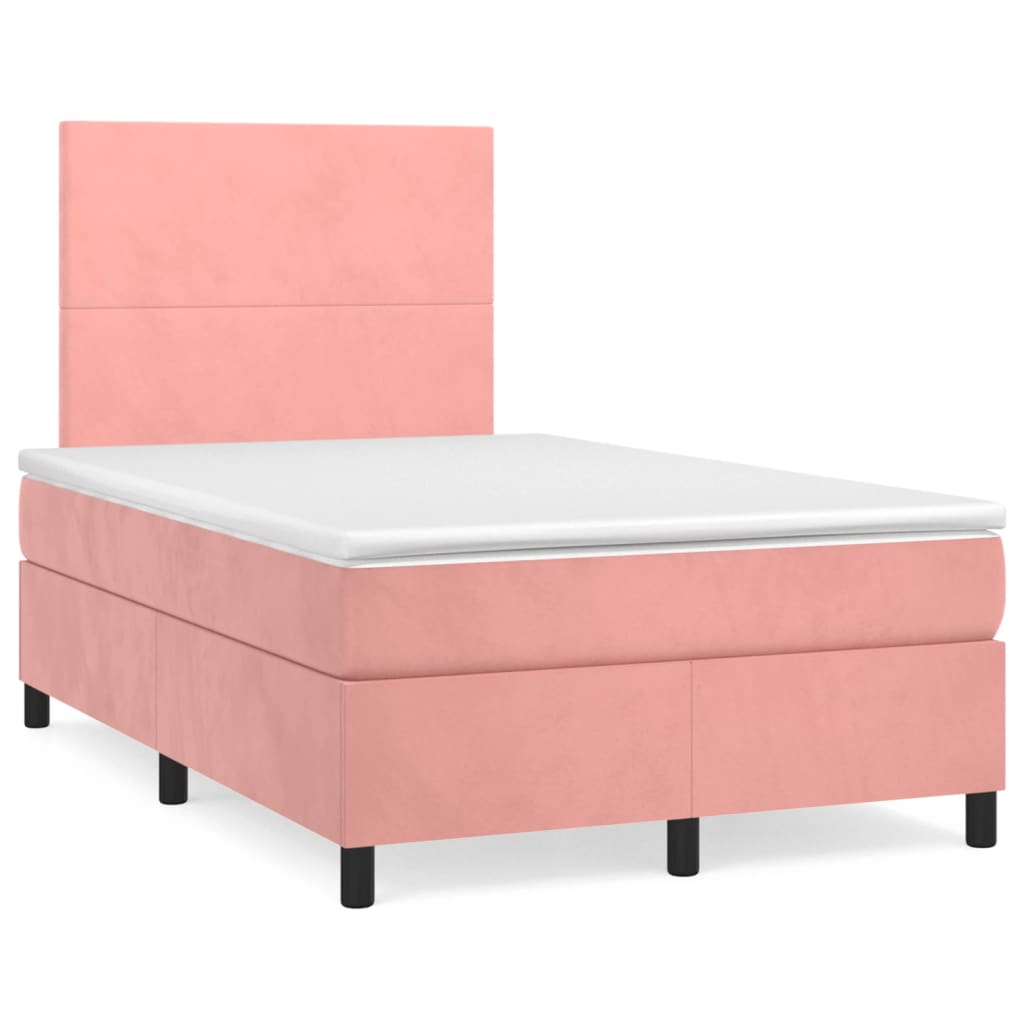 Krevet box spring s madracem LED ružičasti 120x190cm baršunasti