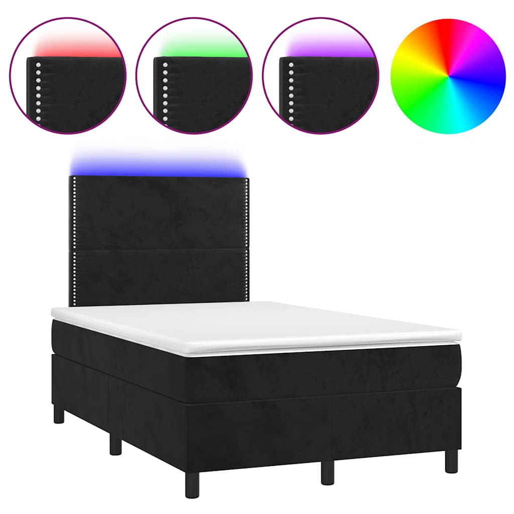 Krevet box spring s madracem LED crni 120 x 190 cm baršunasti