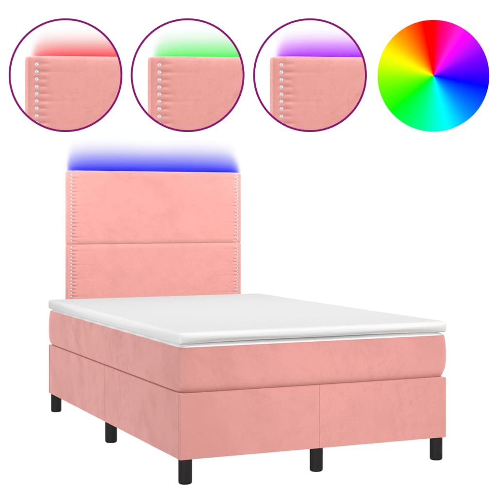 Krevet box spring s madracem LED ružičasti 120x190cm baršunasti