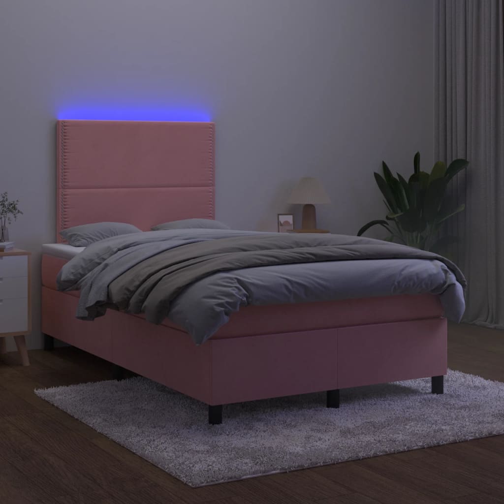 Krevet box spring s madracem LED ružičasti 120x190cm baršunasti