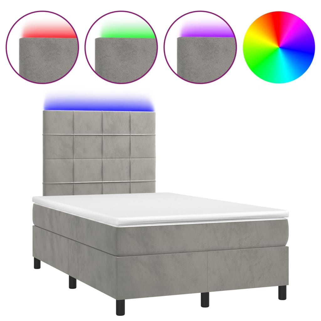 Krevet box spring s madracem LED svjetlosivi 120x190 cm tkanina