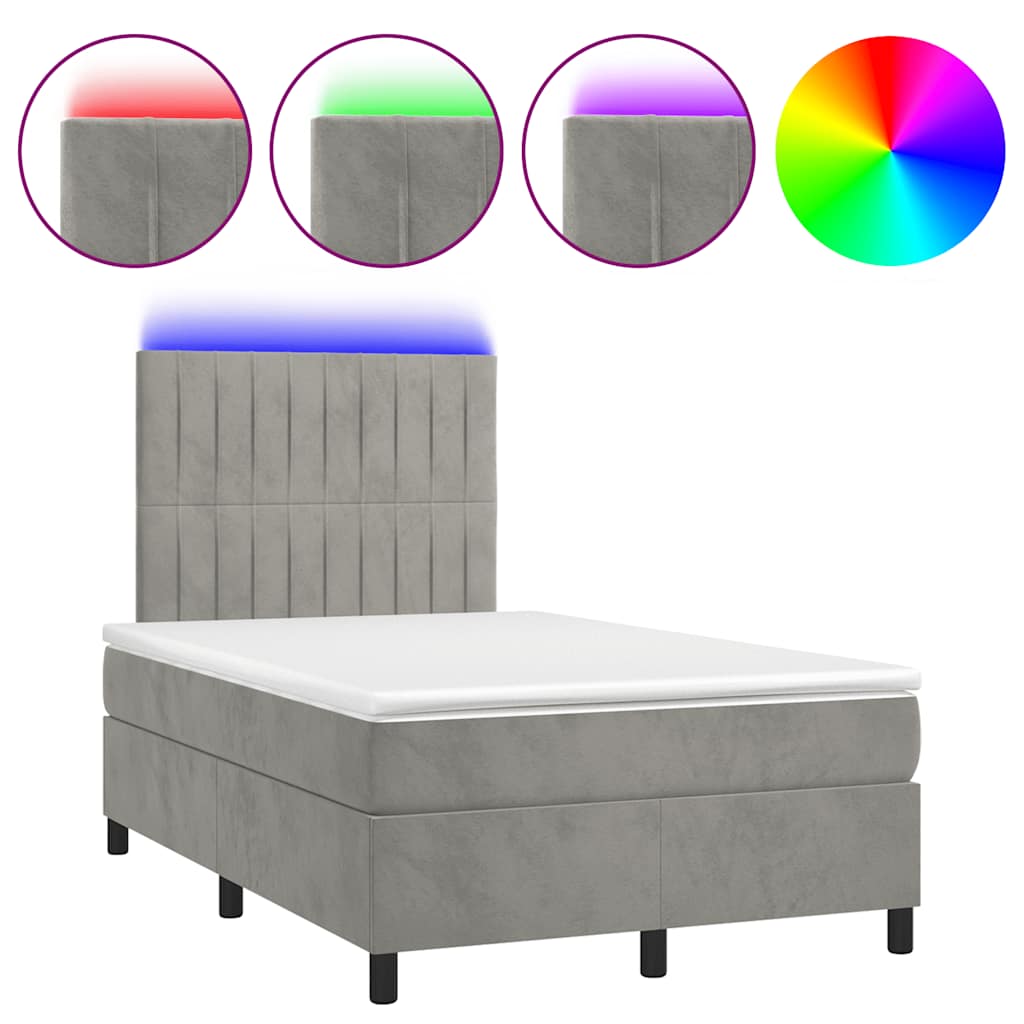 Krevet box spring s madracem LED svjetlosivi 120x190 cm tkanina