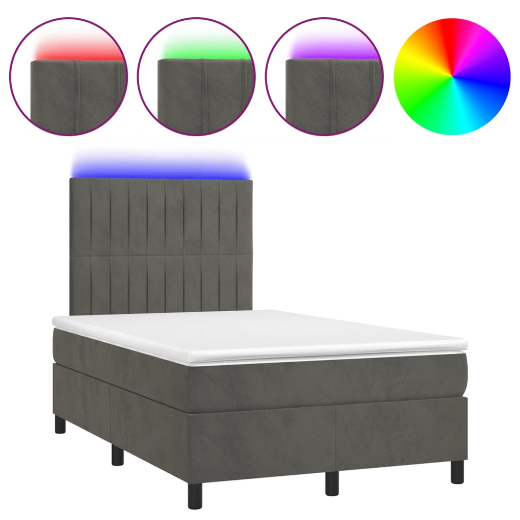 Krevet box spring s madracem LED tamnosivi 120 x 190 cm baršun