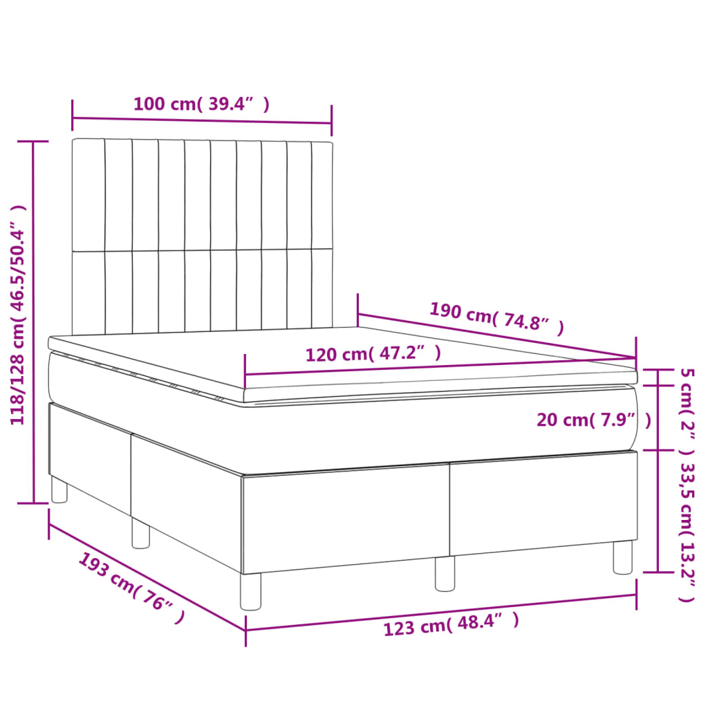 Krevet box spring s madracem LED ružičasti 120x190cm baršunasti