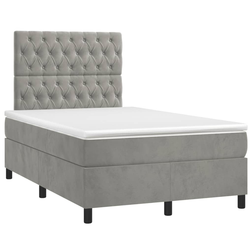 Krevet box spring s madracem LED svjetlosivi 120x190 cm tkanina