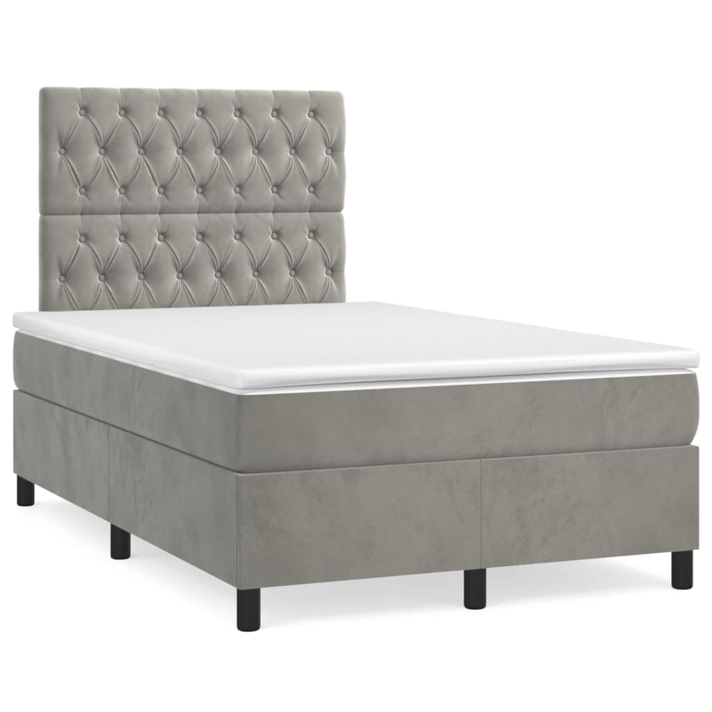 Krevet box spring s madracem LED svjetlosivi 120x190 cm tkanina