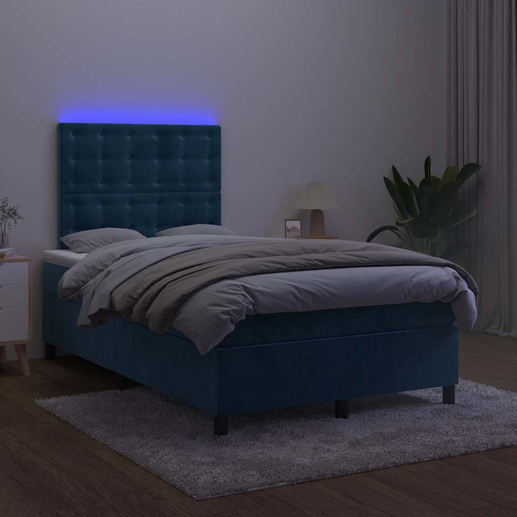 Krevet s oprugama i madracem LED tamnoplavi 120 x 190 cm baršun