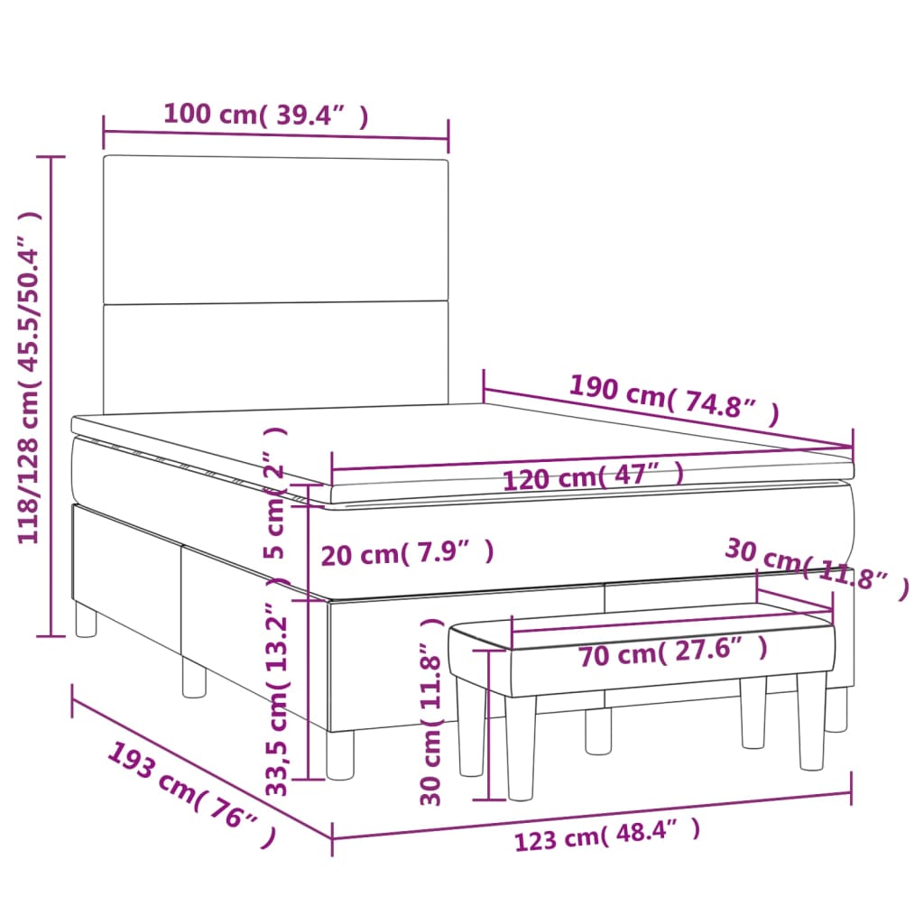 Krevet box spring s madracem krem 120 x 190 cm od tkanine