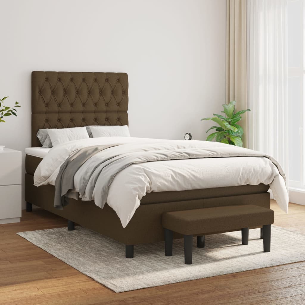 Krevet box spring s madracem tamnosmeđi 120 x 190 cm od tkanine