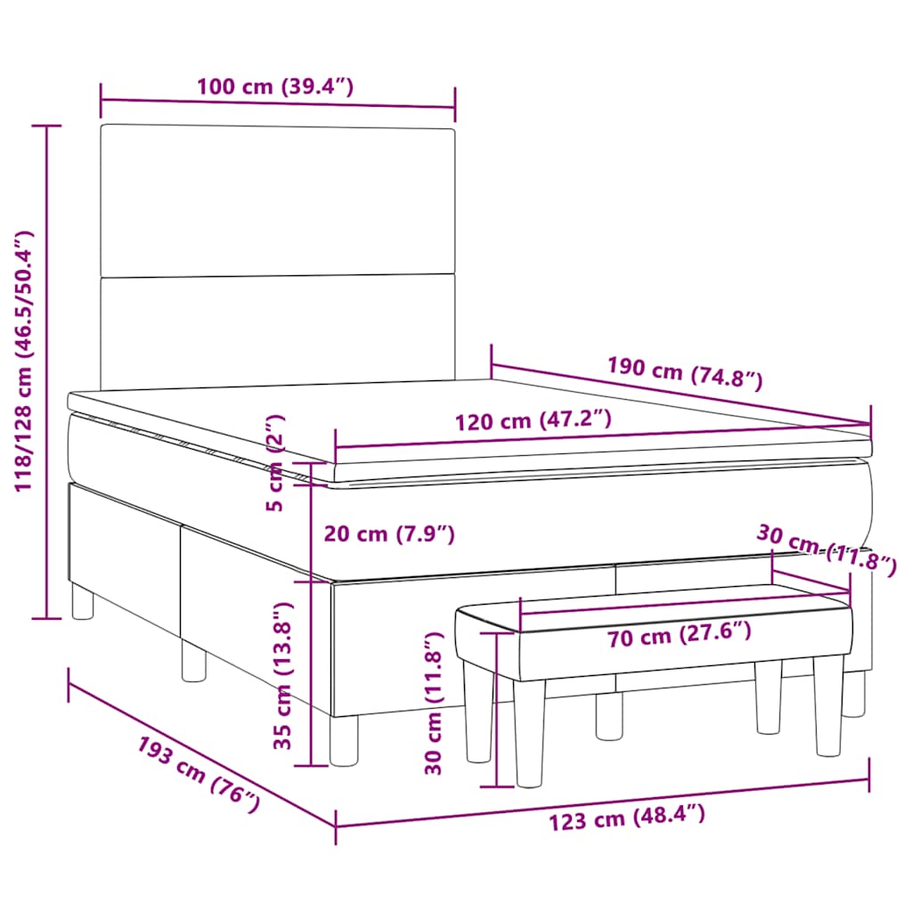 Krevet s oprugama i madracem plavi 120 x 190 cm od tkanine