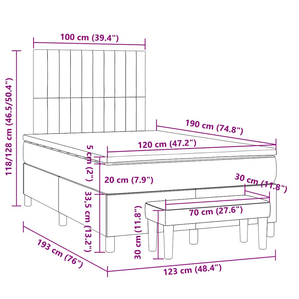 Krevet box spring s madracem tamnosivi 120 x 190 cm tkanina