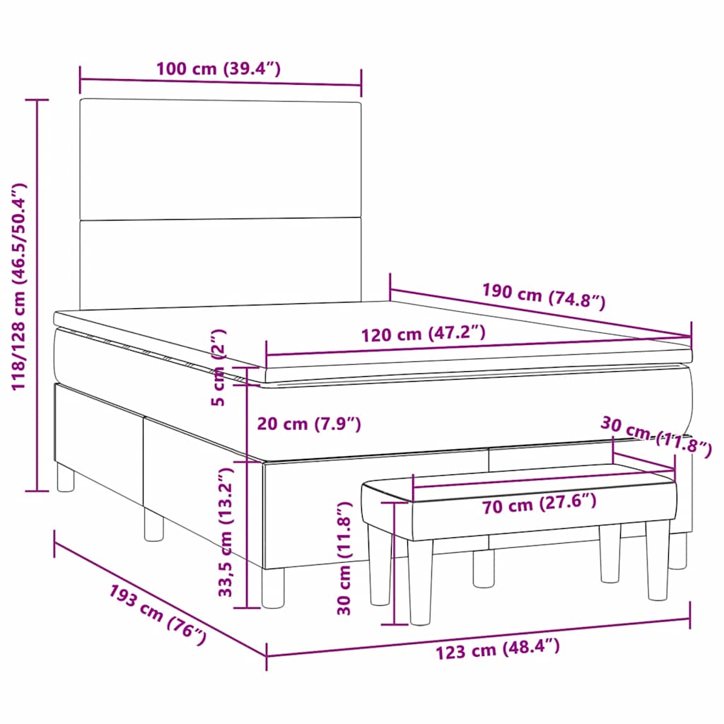 Krevet box spring s madracem tamnosivi 120 x 190 cm baršun