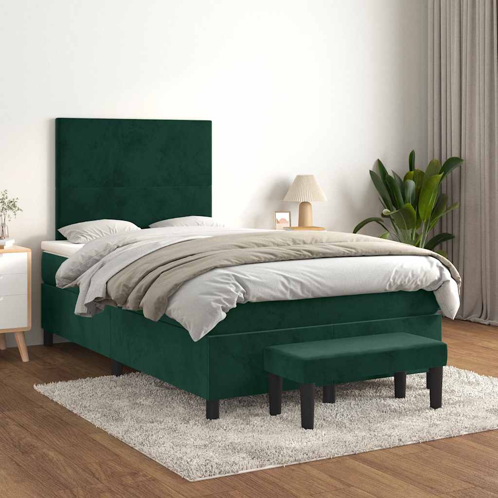 Krevet box spring s madracem tamnozeleni 120x190 cm baršunasti