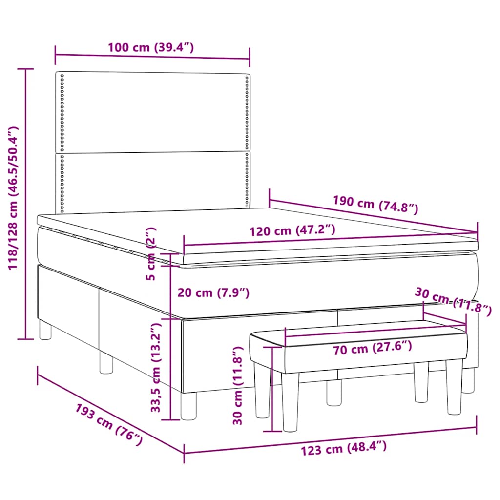 Krevet box spring s madracem crni 120 x 190 cm baršunasti
