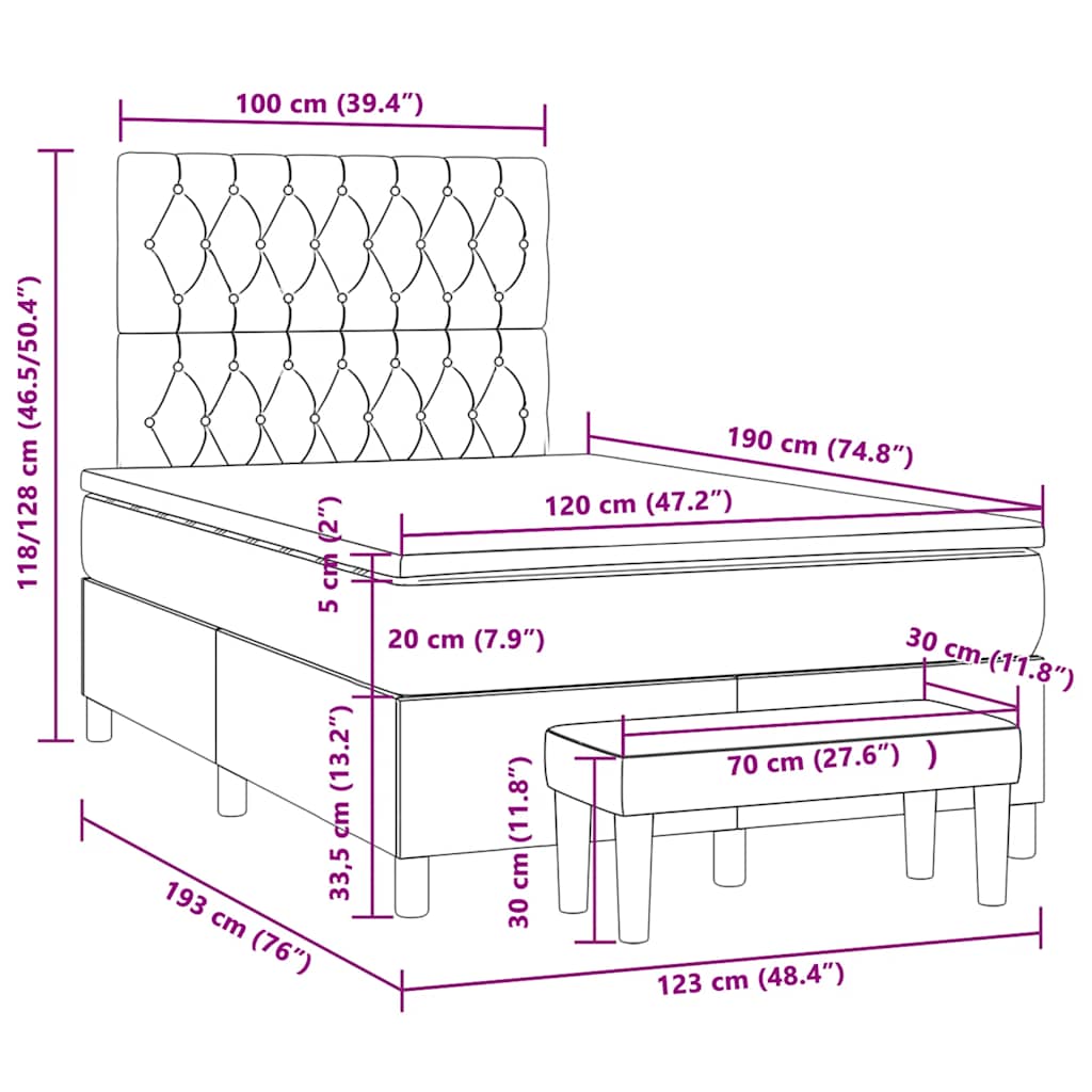 Krevet box spring s madracem tamnosivi 120 x 190 cm baršun