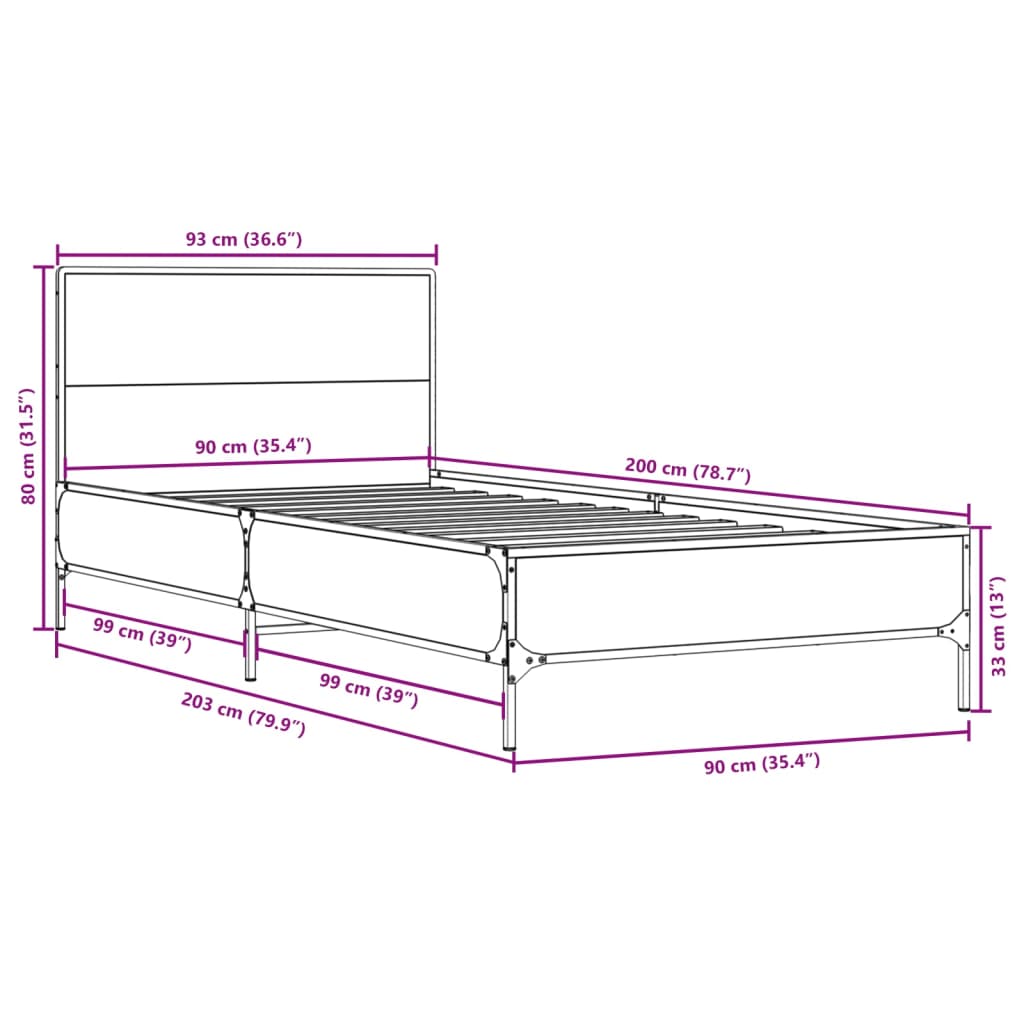 Okvir kreveta crni 90 x 200 cm konstruirano drvo i metal
