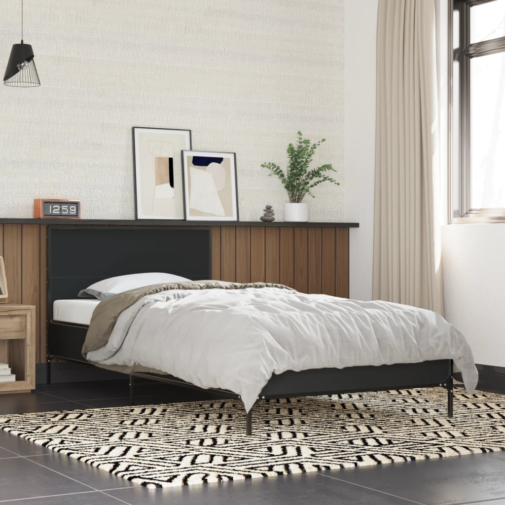 Okvir za krevet crni 100x200 cm konstruirano drvo i metal