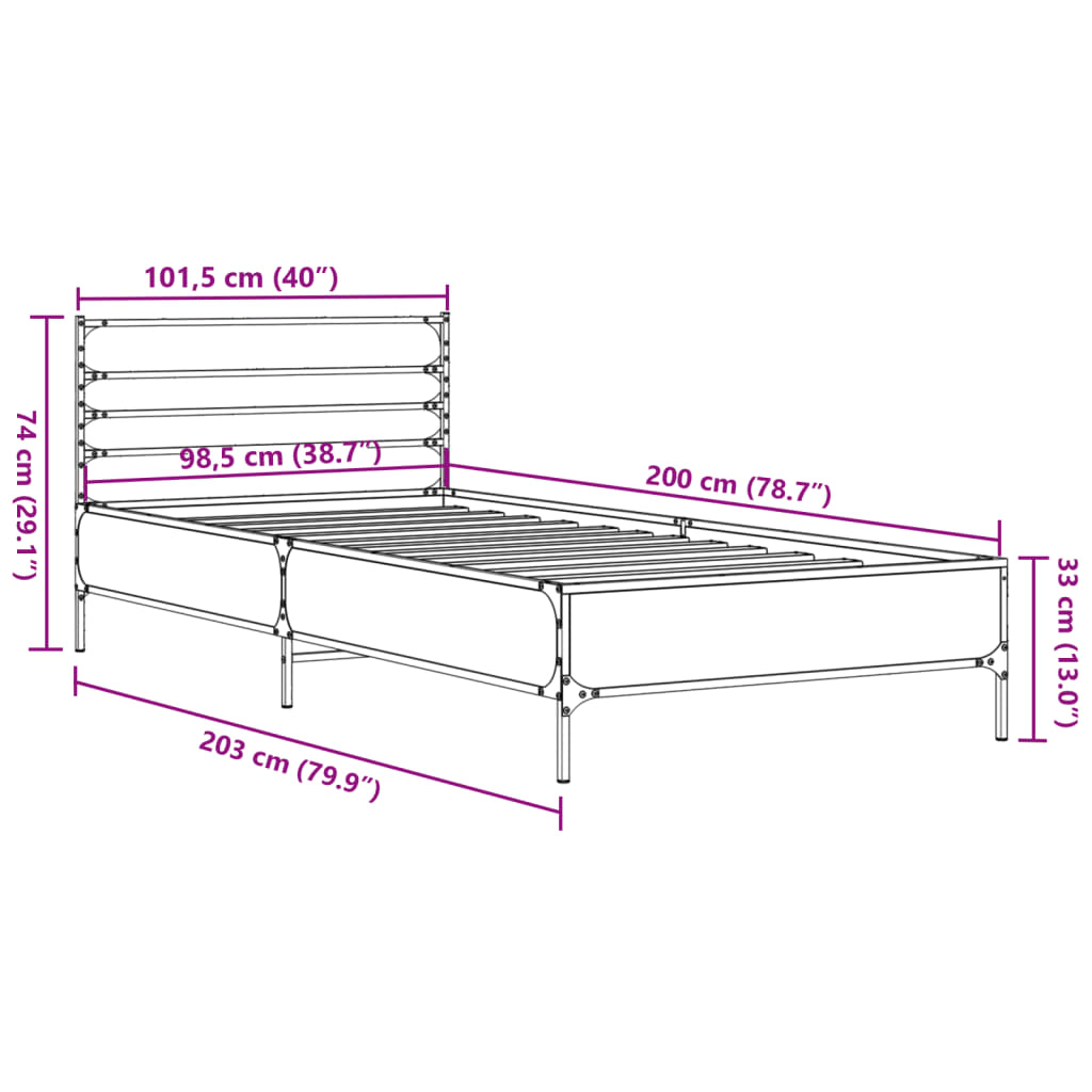 Okvir za krevet boja hrasta 120x200cm konstruirano drvo i metal