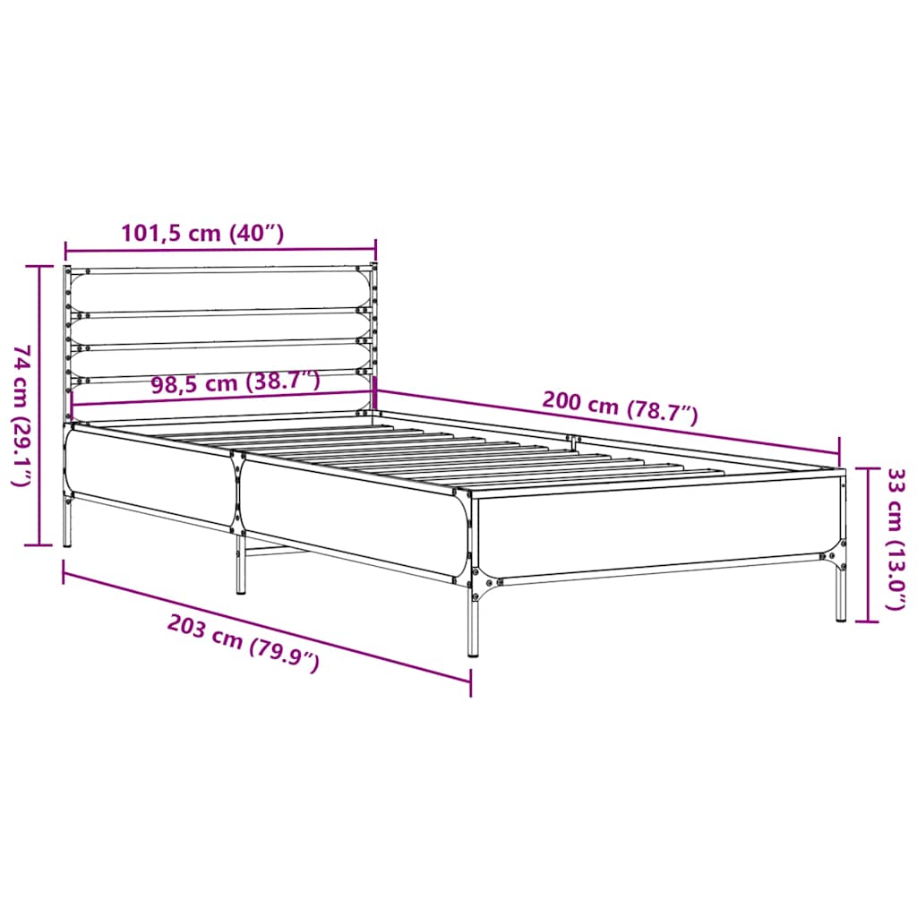 Okvir za krevet smeđi hrast 100x200cm konstruirano drvo i metal