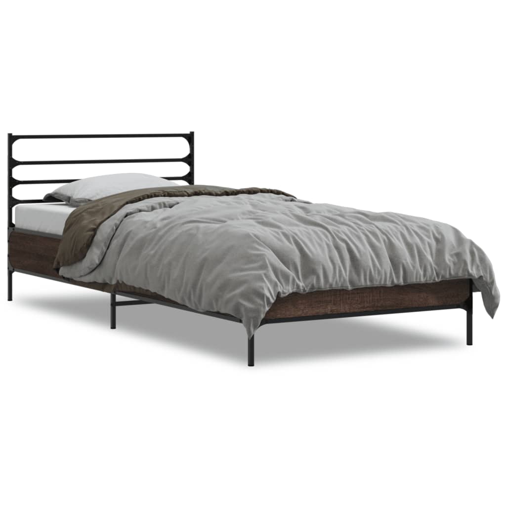 Okvir za krevet smeđi hrast 75x190 cm konstruirano drvo i metal