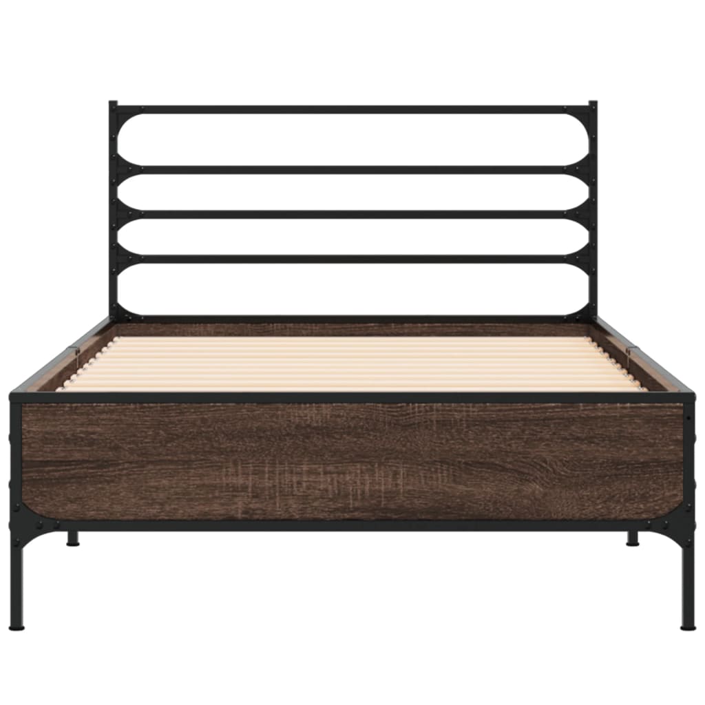Okvir za krevet smeđi hrast 75x190 cm konstruirano drvo i metal