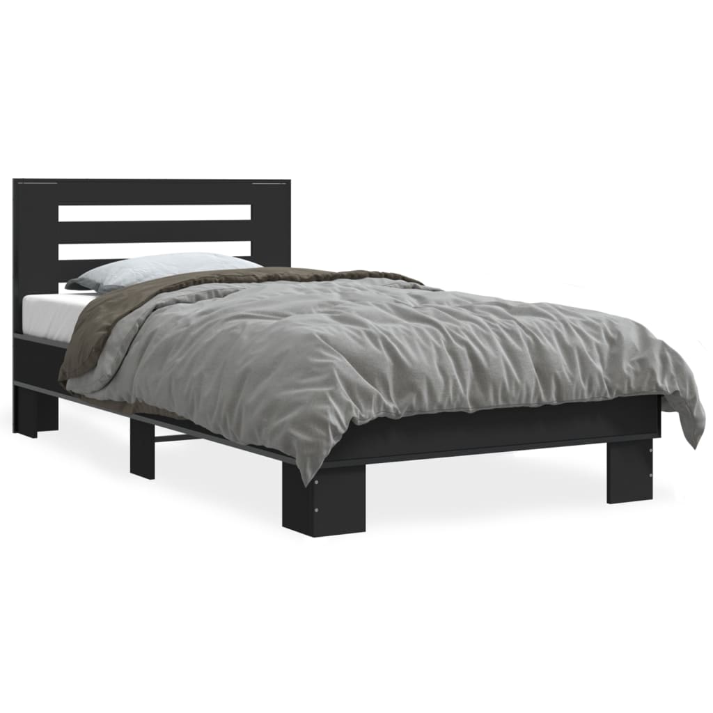 Okvir za krevet crni 100x200 cm konstruirano drvo i metal