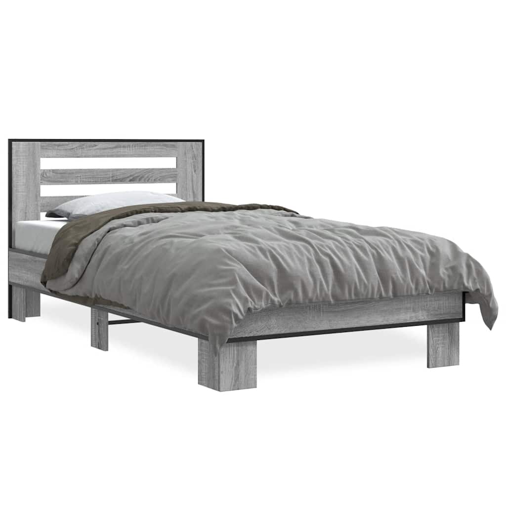 Okvir za krevet boja hrasta 100x200cm konstruirano drvo i metal Siva 100 x 200 cm