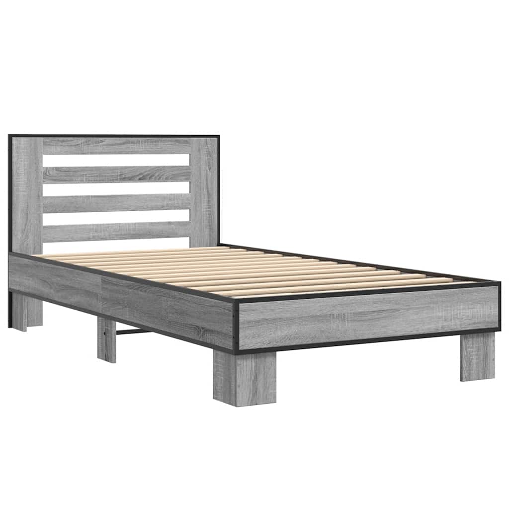 Okvir za krevet boja hrasta 100x200cm konstruirano drvo i metal Siva 100 x 200 cm