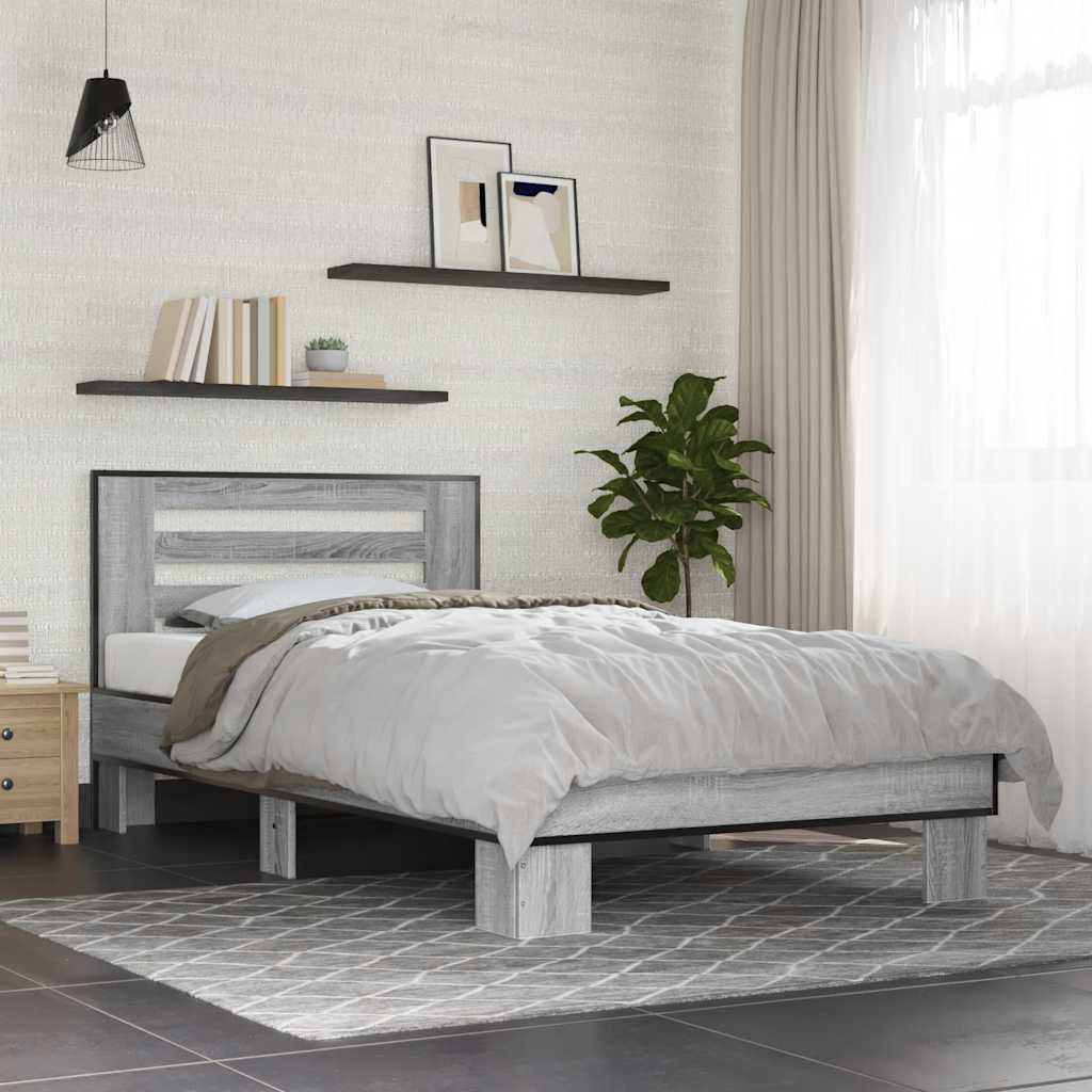Okvir za krevet boja hrasta 100x200cm konstruirano drvo i metal Siva 100 x 200 cm