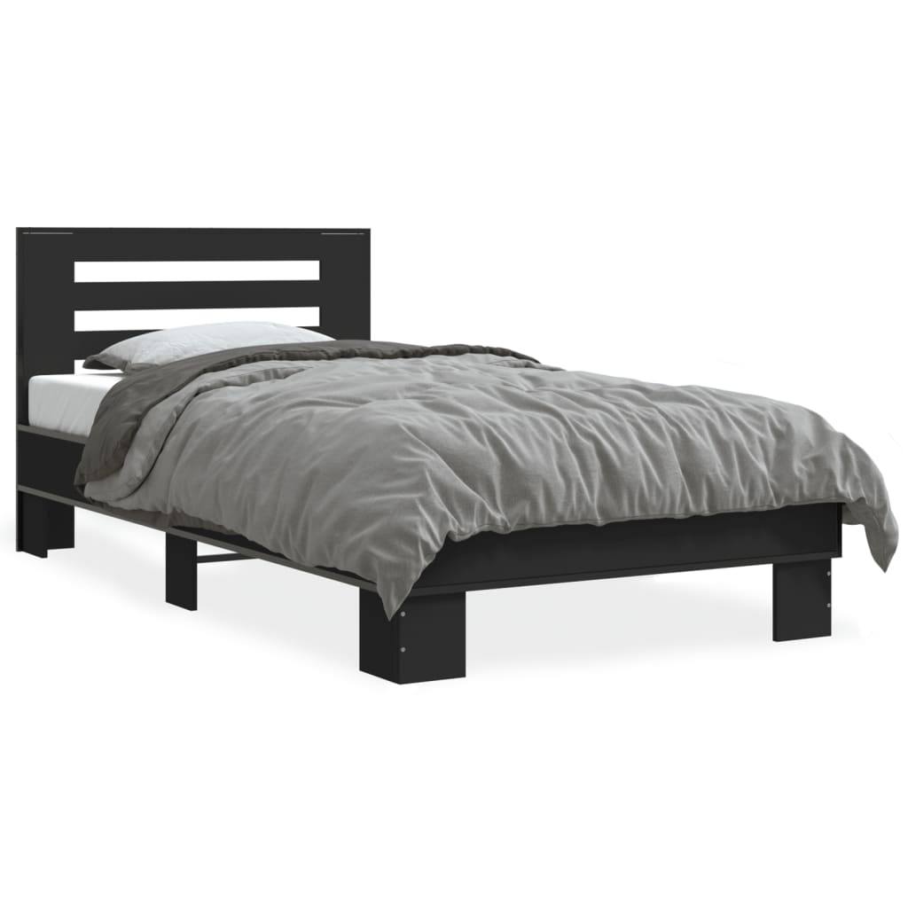 Okvir za krevet crni 75 x 190 cm od konstruirano drvo i metal