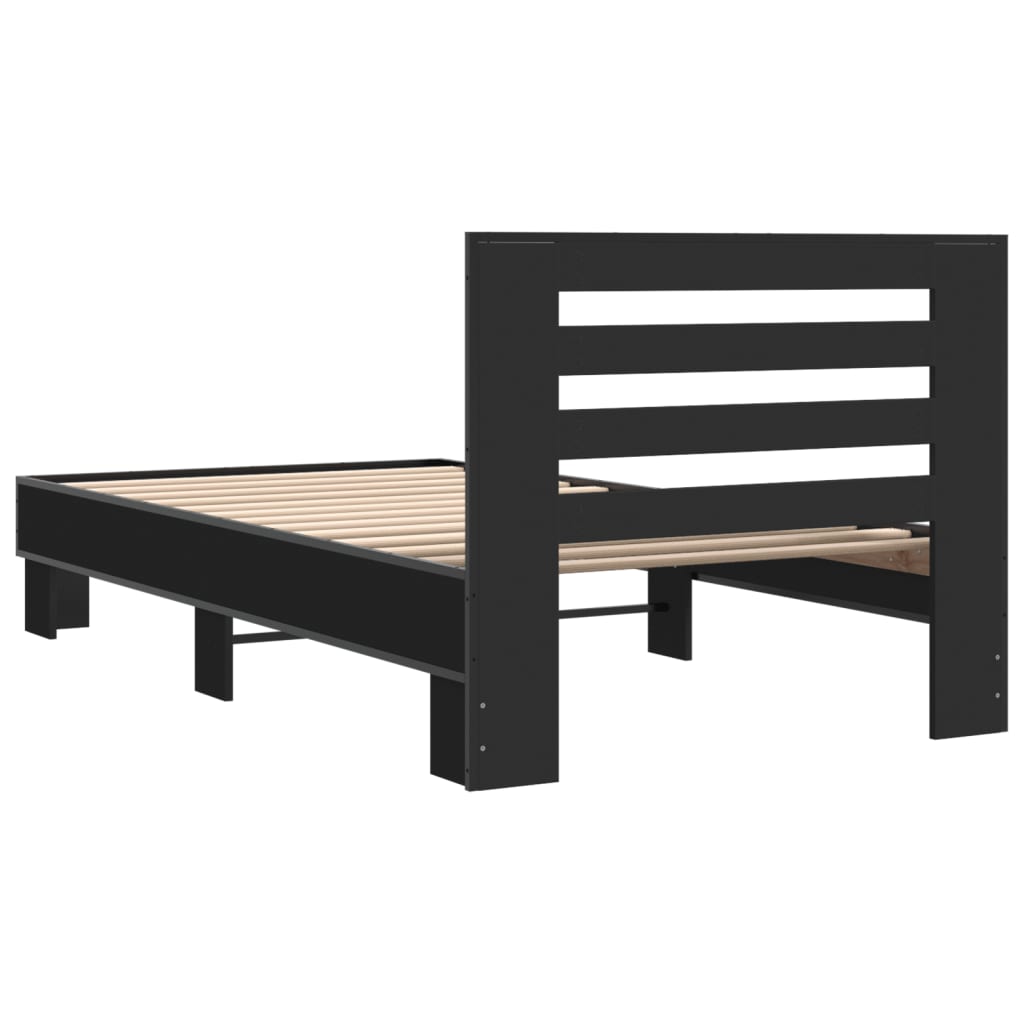 Okvir za krevet crni 75 x 190 cm od konstruirano drvo i metal
