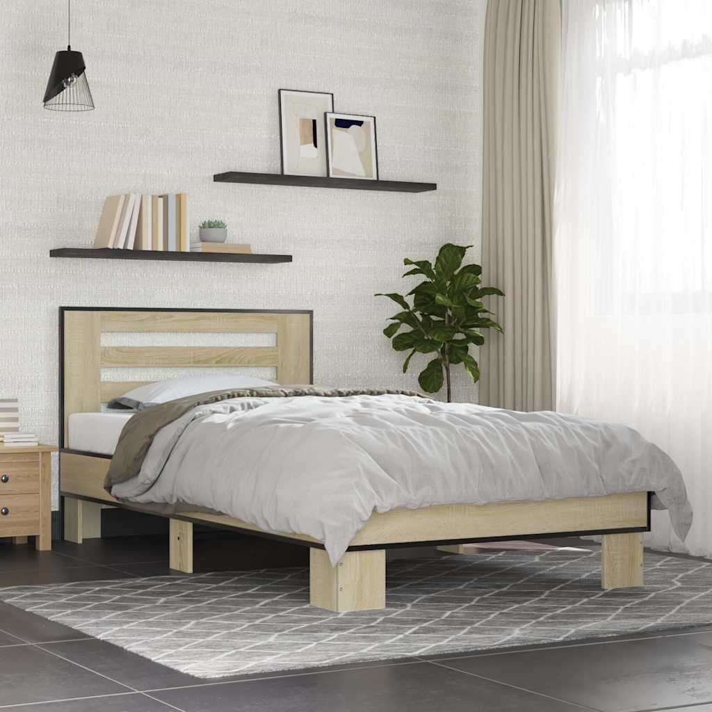 Okvir za krevet boja hrasta 75x190 cm konstruirano drvo i metal