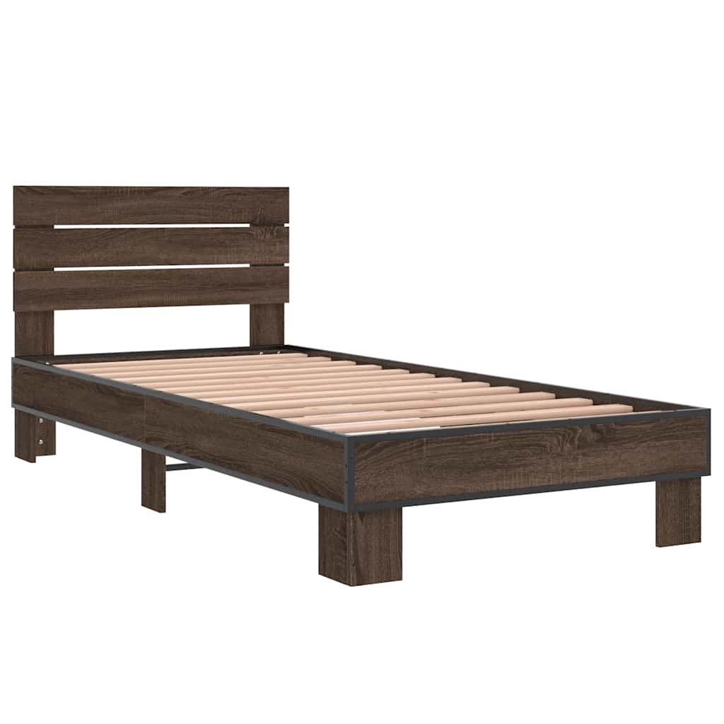 Okvir za krevet smeđi hrast 90x200 cm konstruirano drvo i metal