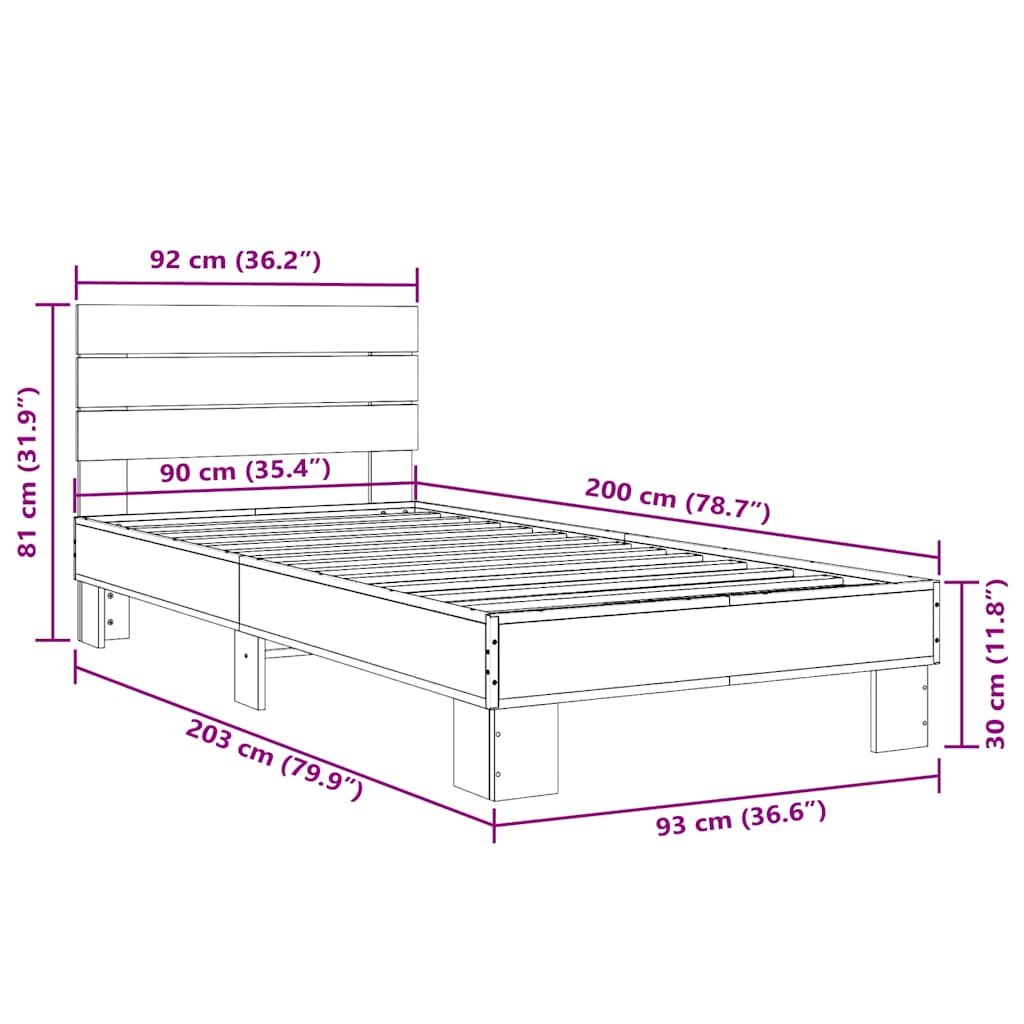 Okvir za krevet smeđi hrast 90x200 cm konstruirano drvo i metal