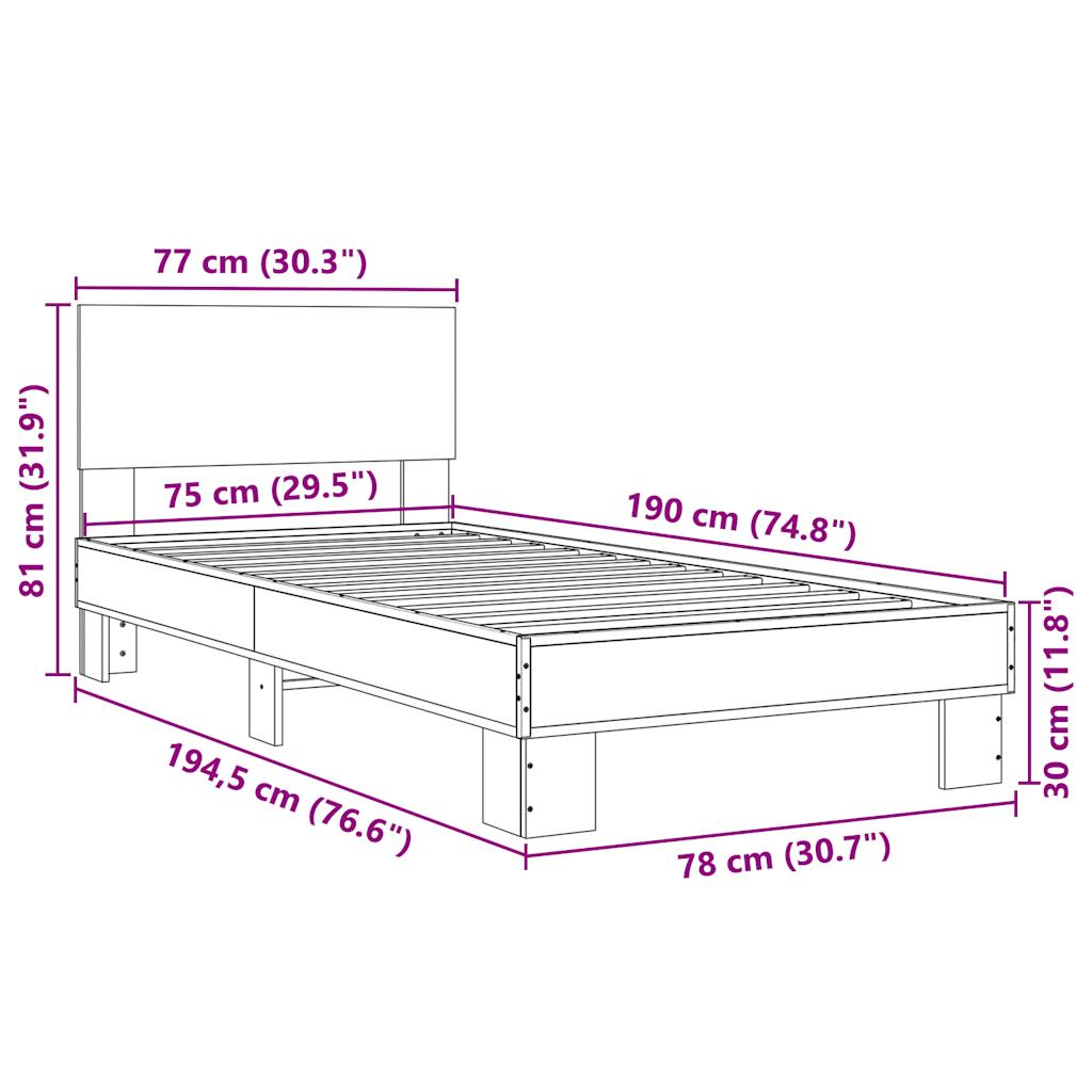Okvir za krevet smeđi hrast 75x190 cm konstruirano drvo i metal