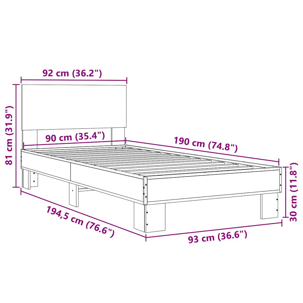 Okvir za krevet smeđi hrast 90x190 cm konstruirano drvo i metal