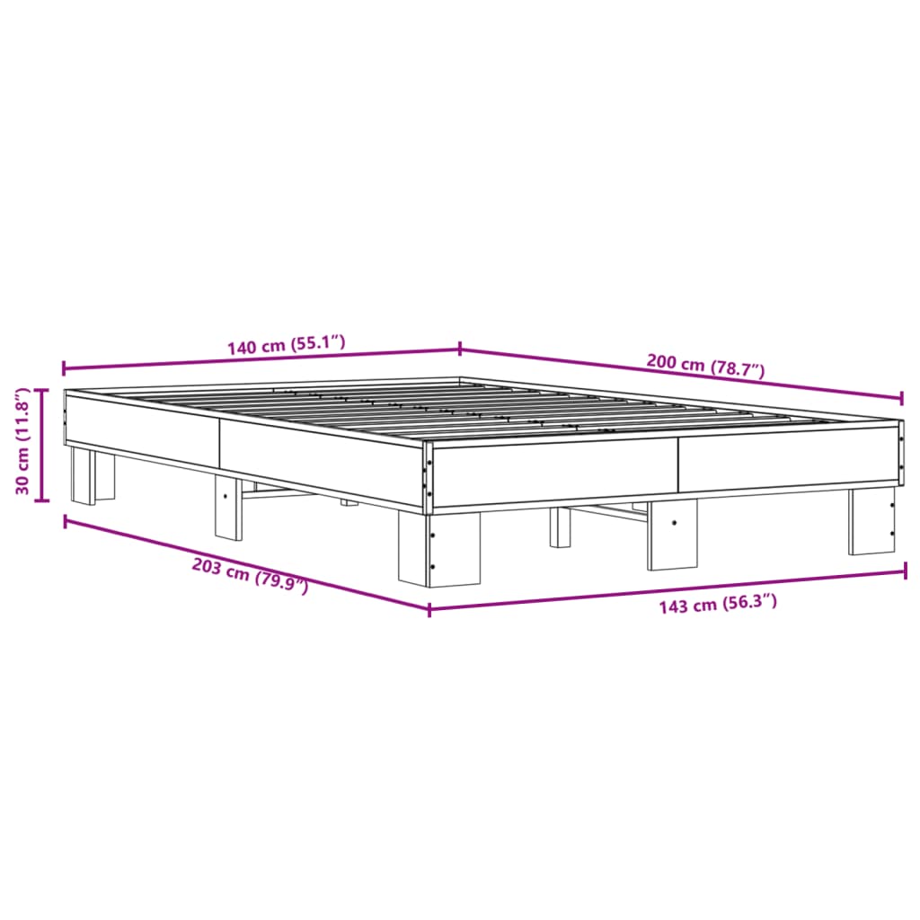 Okvir kreveta boja hrasta 140x200 cm konstruirano drvo i metal