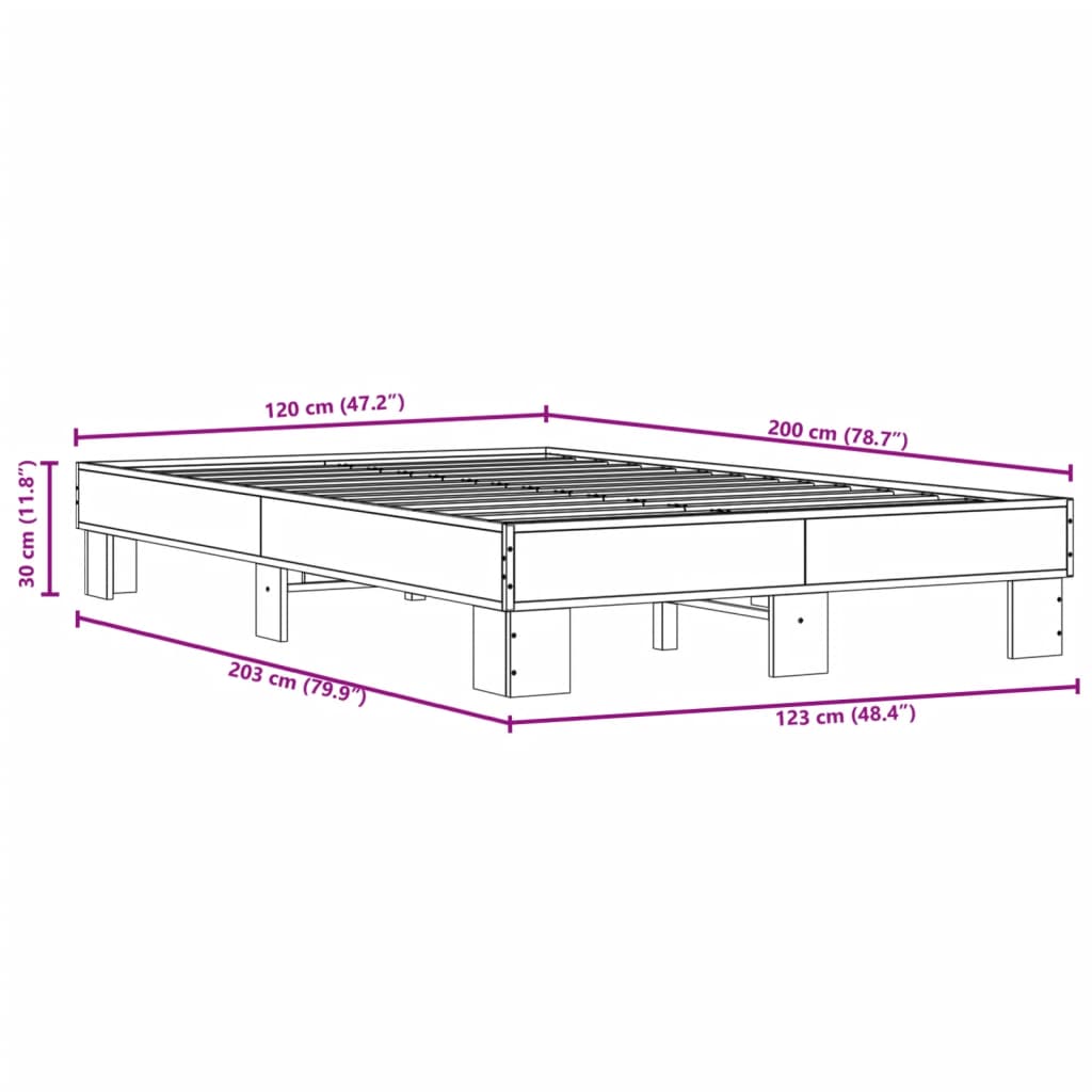 Okvir kreveta boja hrasta 120x200 cm konstruirano drvo i metal