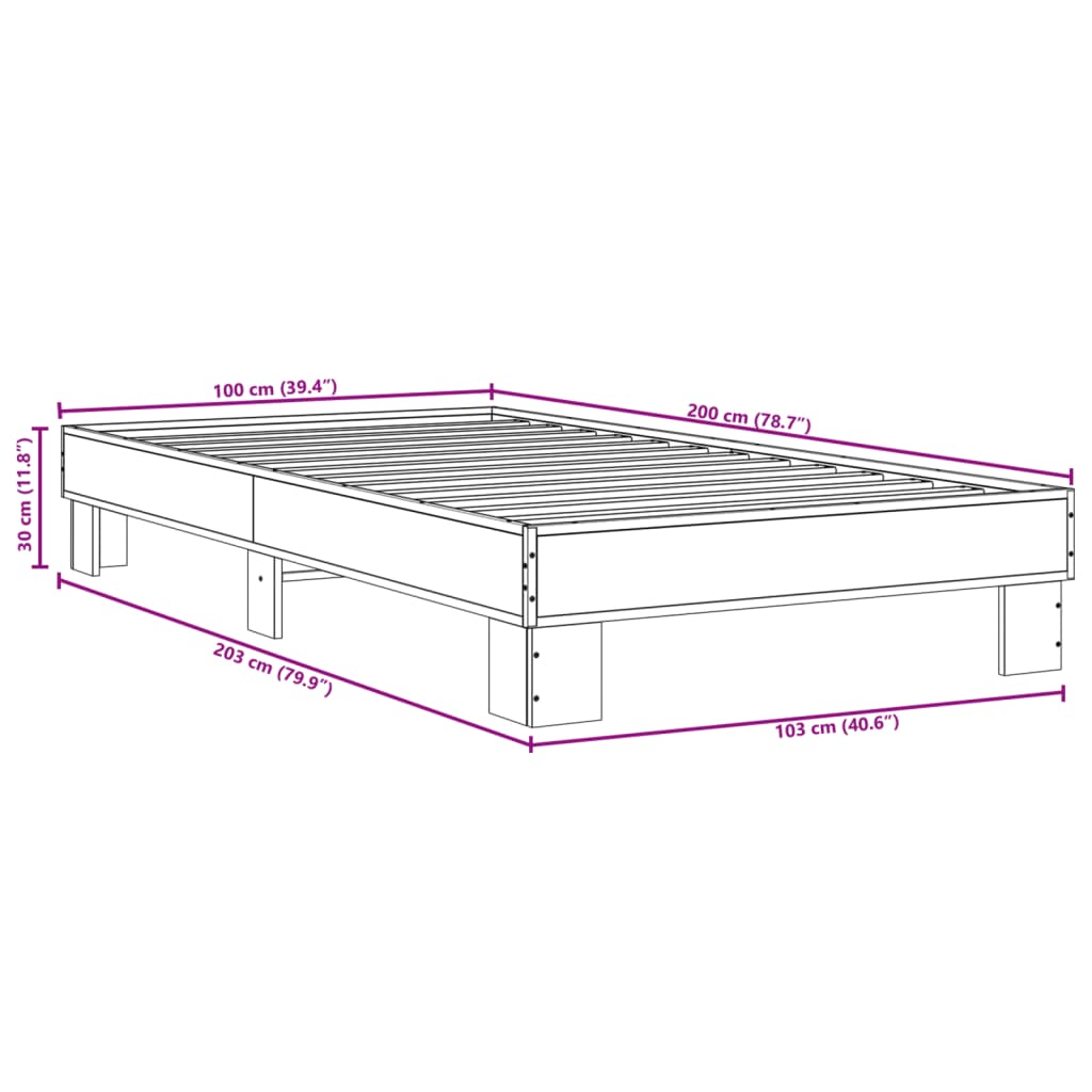 Okvir za krevet smeđi hrast 100x200cm konstruirano drvo i metal