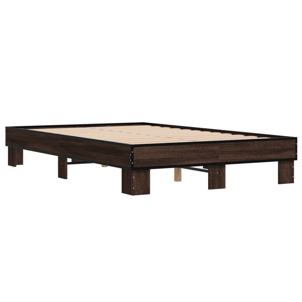 Okvir za krevet smeđi hrast 135x190cm konstruirano drvo i metal