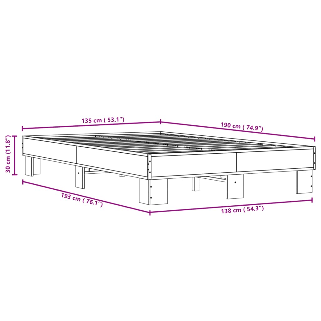 Okvir za krevet smeđi hrast 135x190cm konstruirano drvo i metal