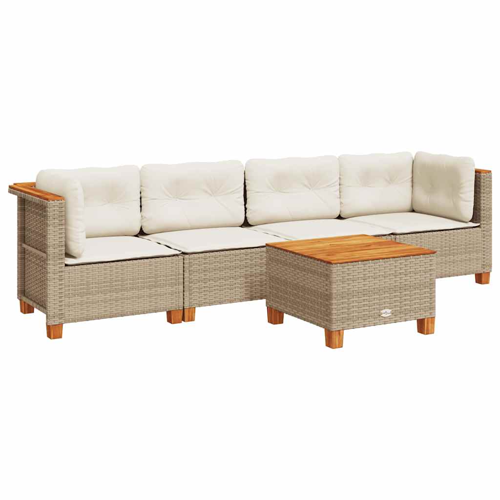 5-dijelni vrtni set sofa s jastucima bež od poliratana 55 x 55 x 36 cm