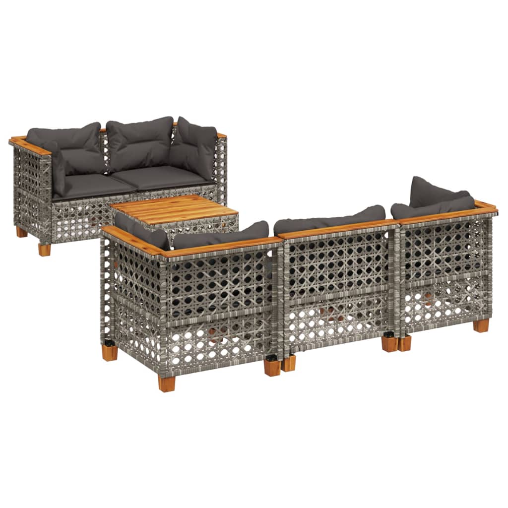 6-dijelni set vrtnih sofa od poliratana s jastucima sivi